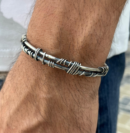 Handmade Savage Wire Bangle for Men's Sterling Silver 925s