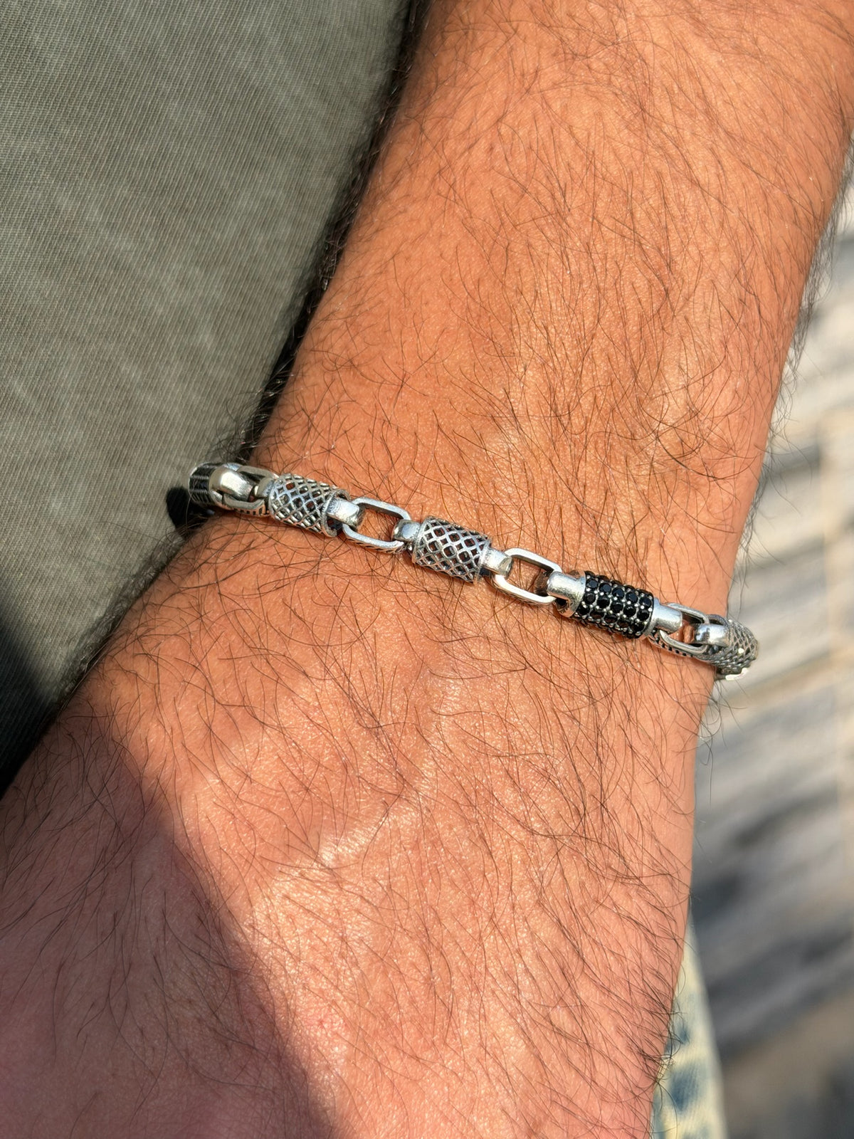 Black Gridlock Bracelet for Men's Sterling Silver 925s -6mm-
