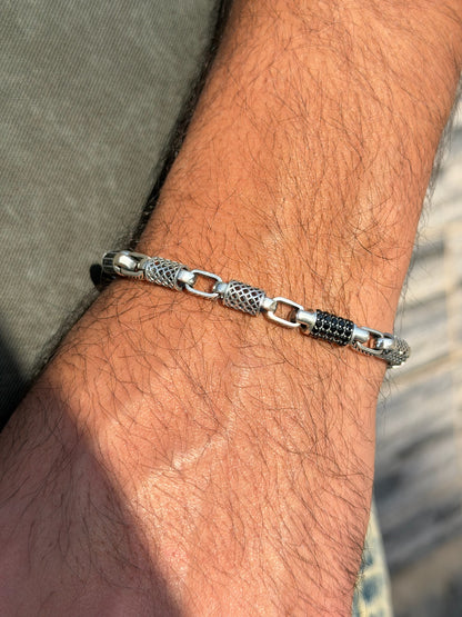 Black Gridlock Bracelet for Men's Sterling Silver 925s -6mm-