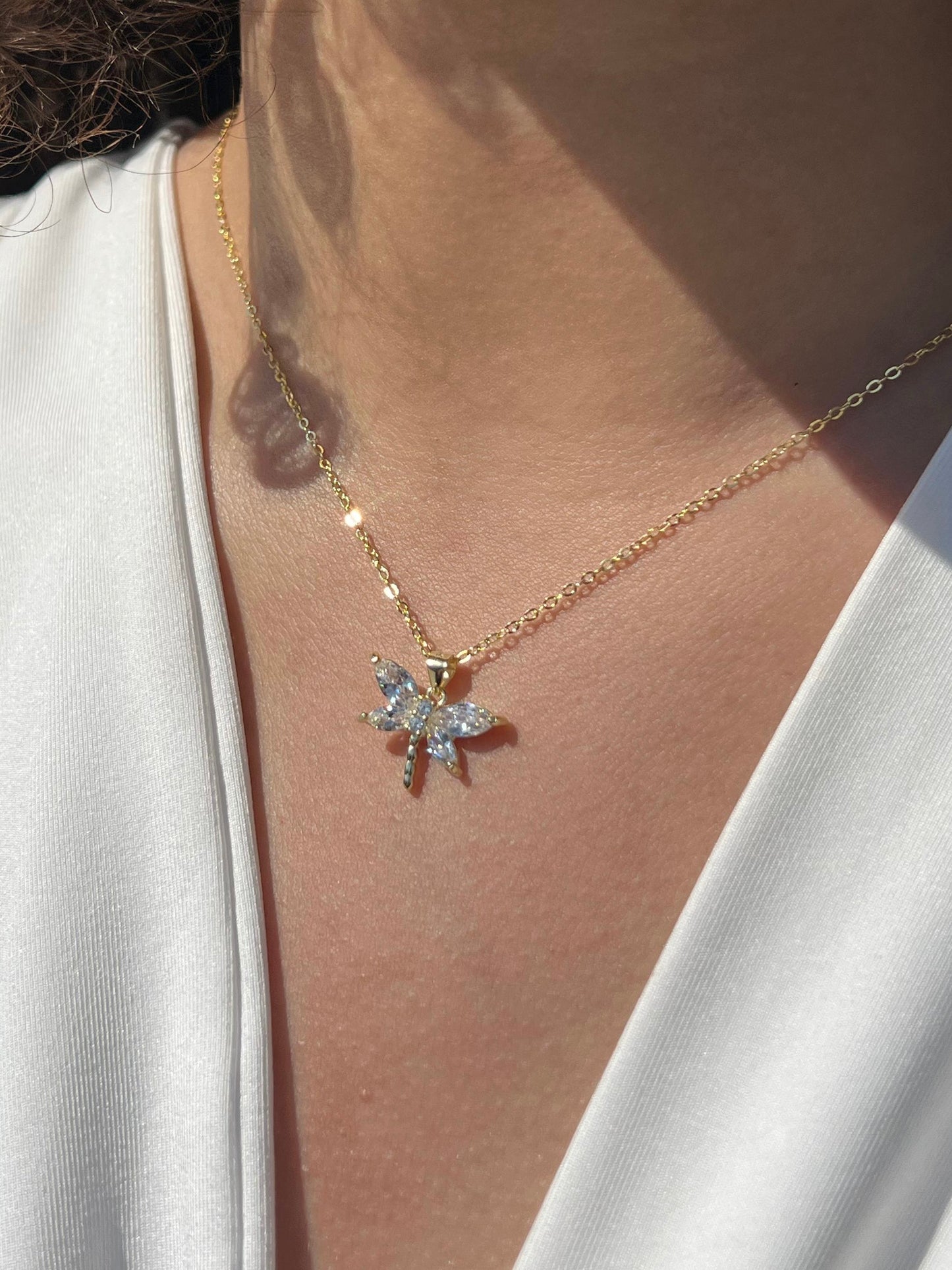 Gold Plated dragonfly Necklace in Sterling Silver 925s