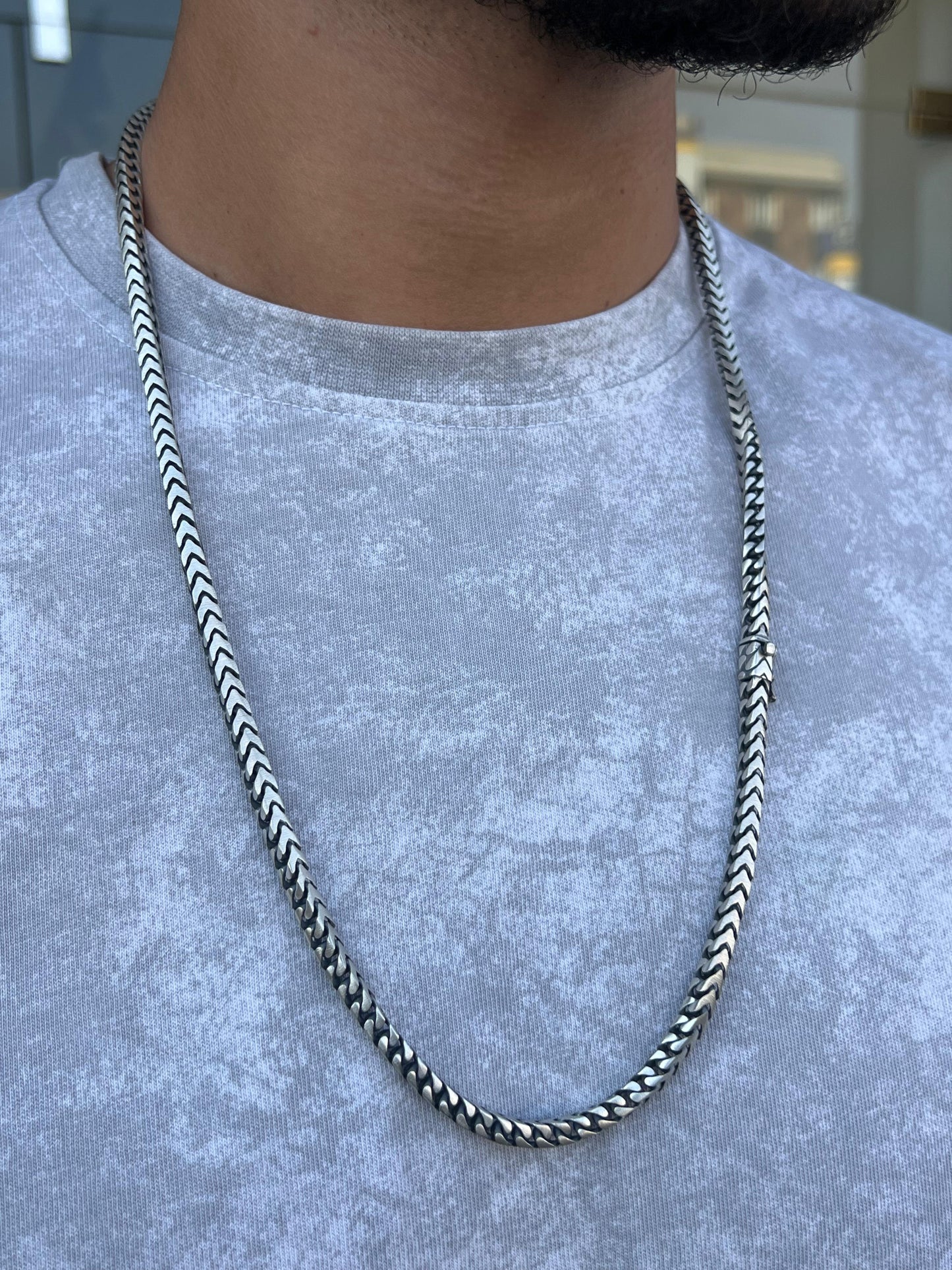 Thick V cut Necklace for Men's Sterling Silver 925s-65cm-5mm