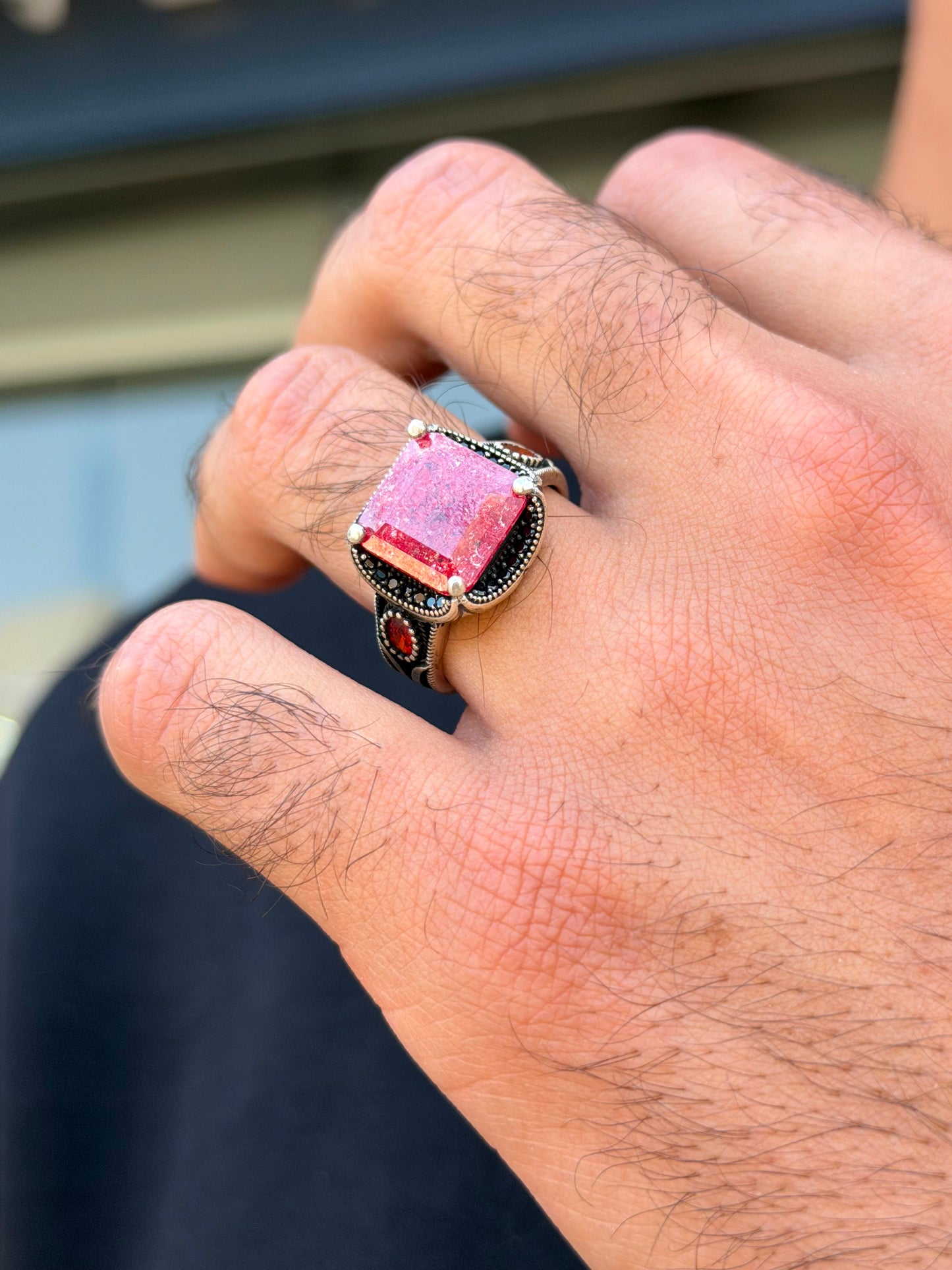 Natural Ruby Ring for Men's Sterling Silver 925s