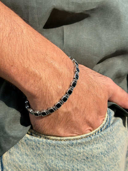 Noir Grid Bracelet for Men's Sterling Silver 925s -6mm-