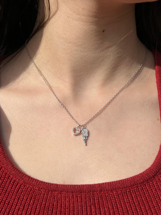 Heart -Angle winged Necklace-in Sterling Silver -925