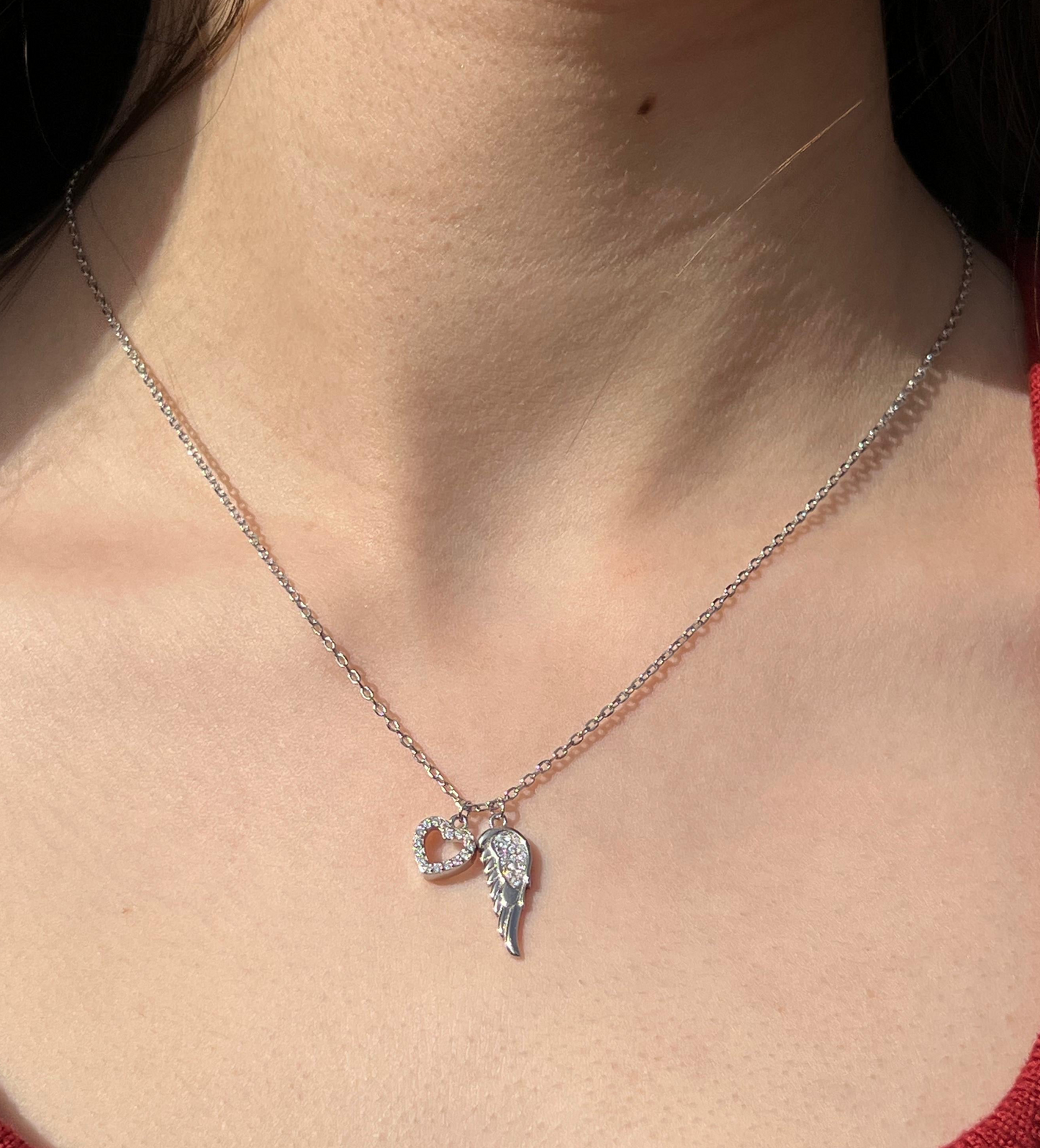 Heart -Angle winged Necklace-in Sterling Silver -925