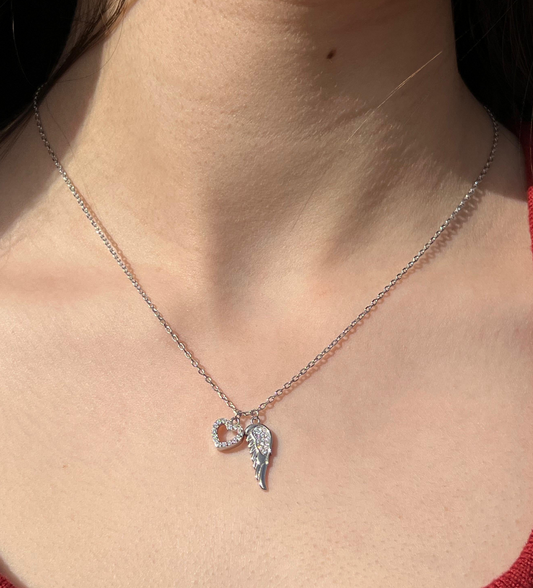 Heart -Angle winged Necklace-in Sterling Silver -925