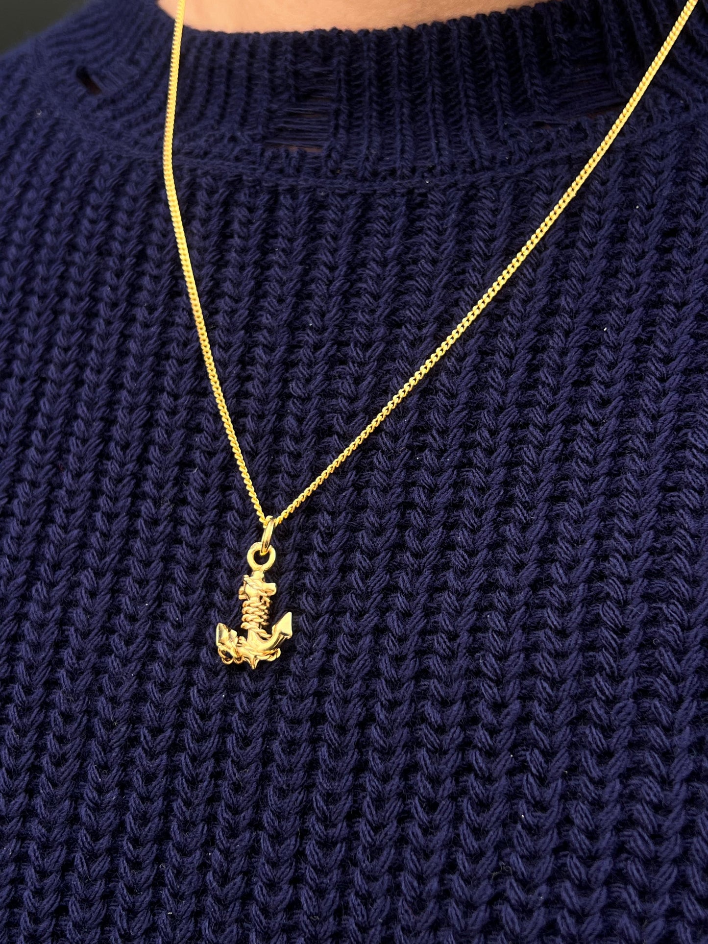 Gold Plated Anchor Necklace for Men's Sterling Silver 925s