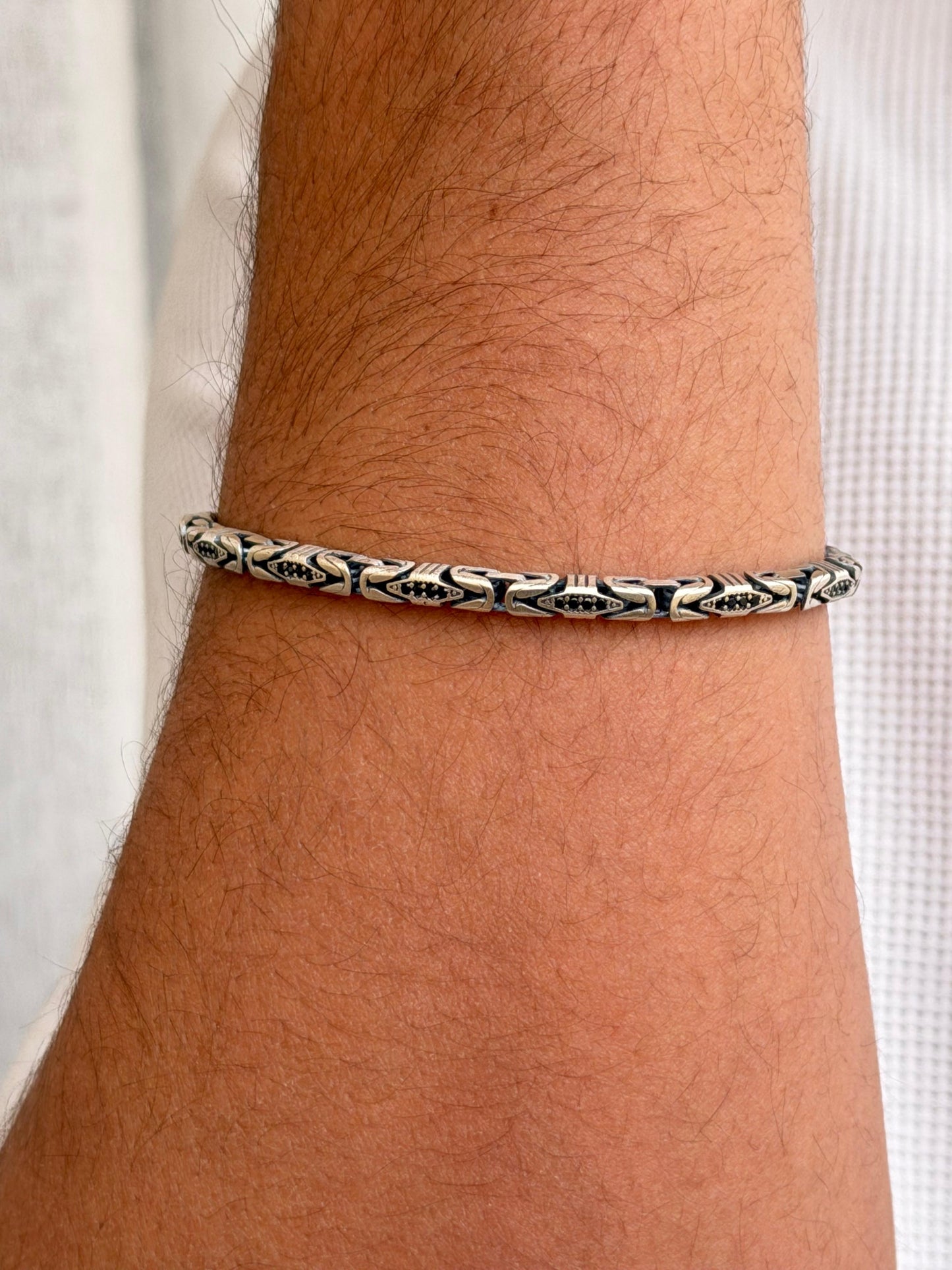 Black Zirconia King Bracelet for Men's Sterling Silver 925s-(22cm-4mm)