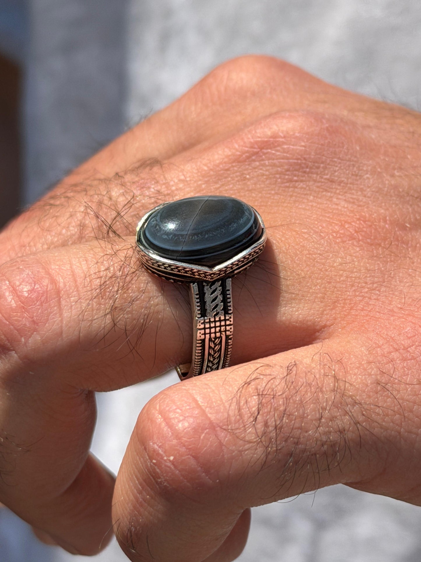 Agate Stone Ring -for Men's Sterling Silver 925s