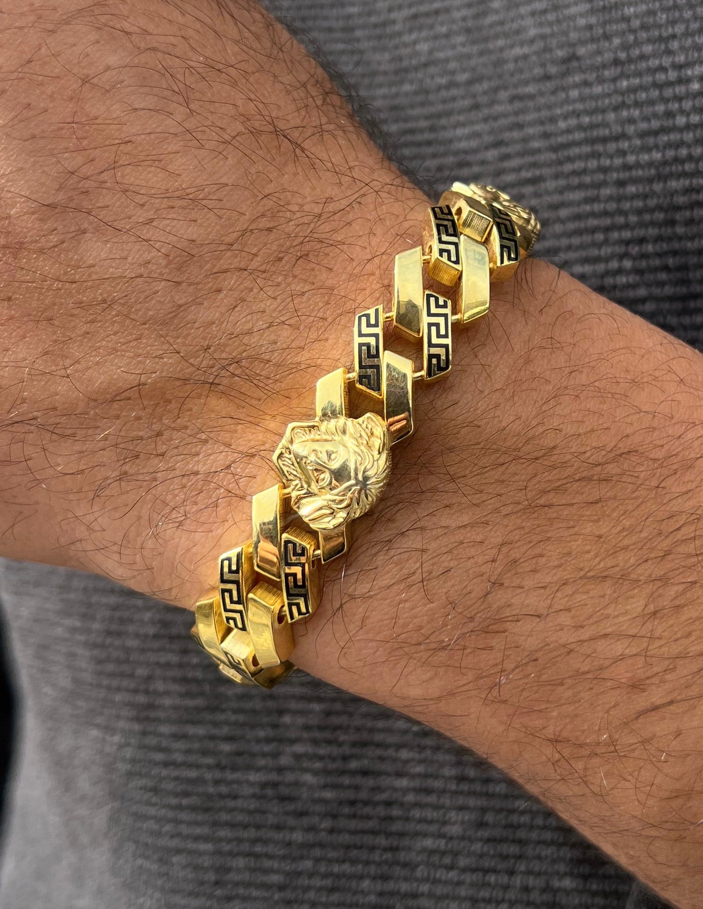 Fine Gold Plated Medusa bracelet in Pure Silver 925s (19cm-13mm)