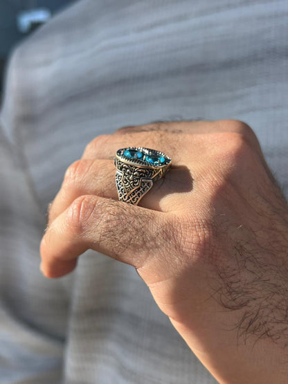 Aqua Double Crown Ring -Sterling Silver 925s