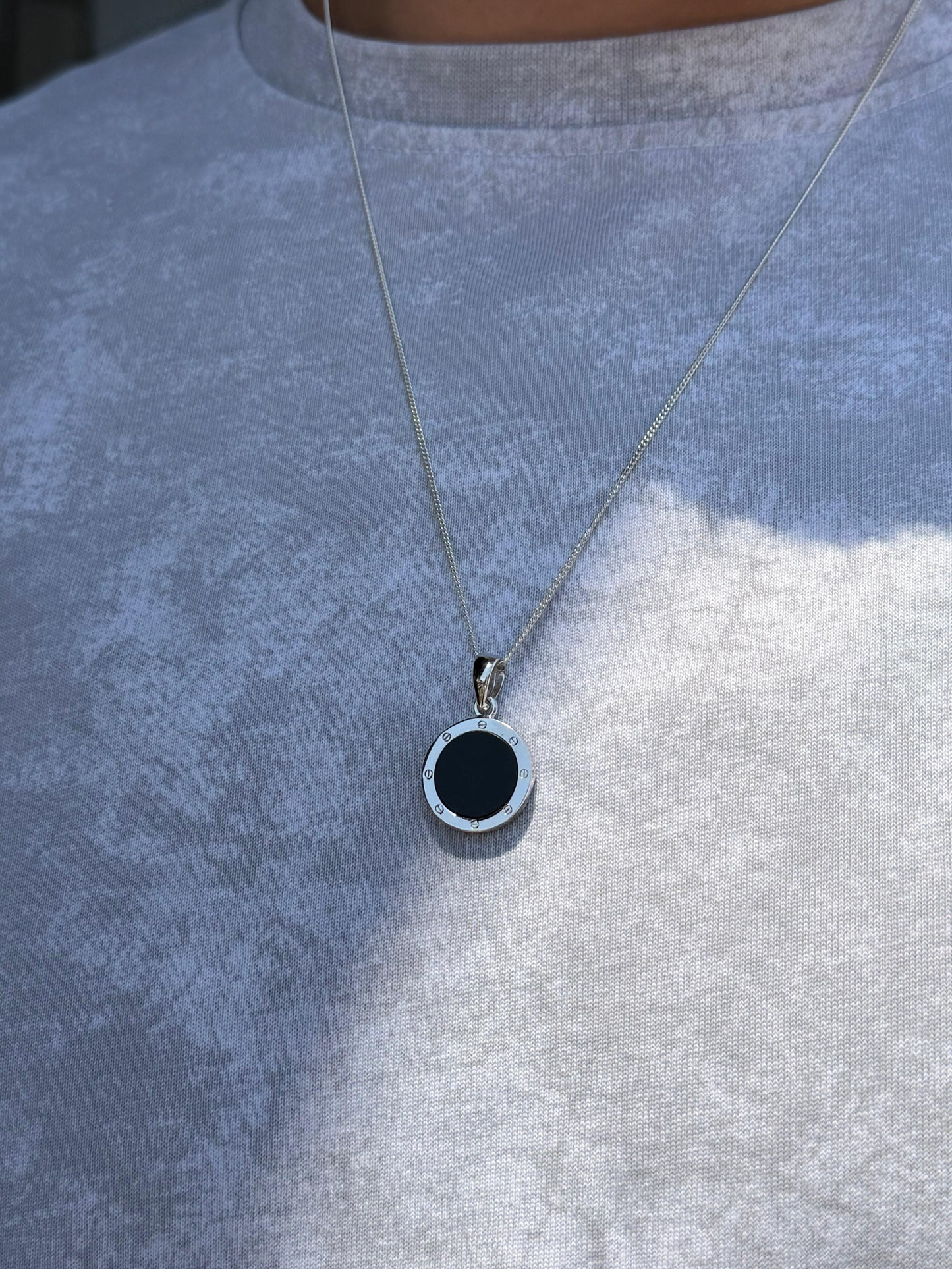 Circle Onyx Stone Necklace Sterling Silver 925s