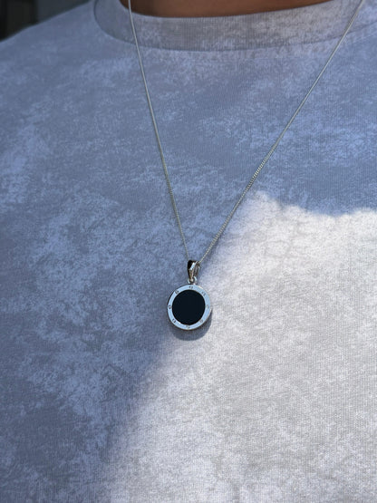Circle Onyx Stone Necklace Sterling Silver 925s