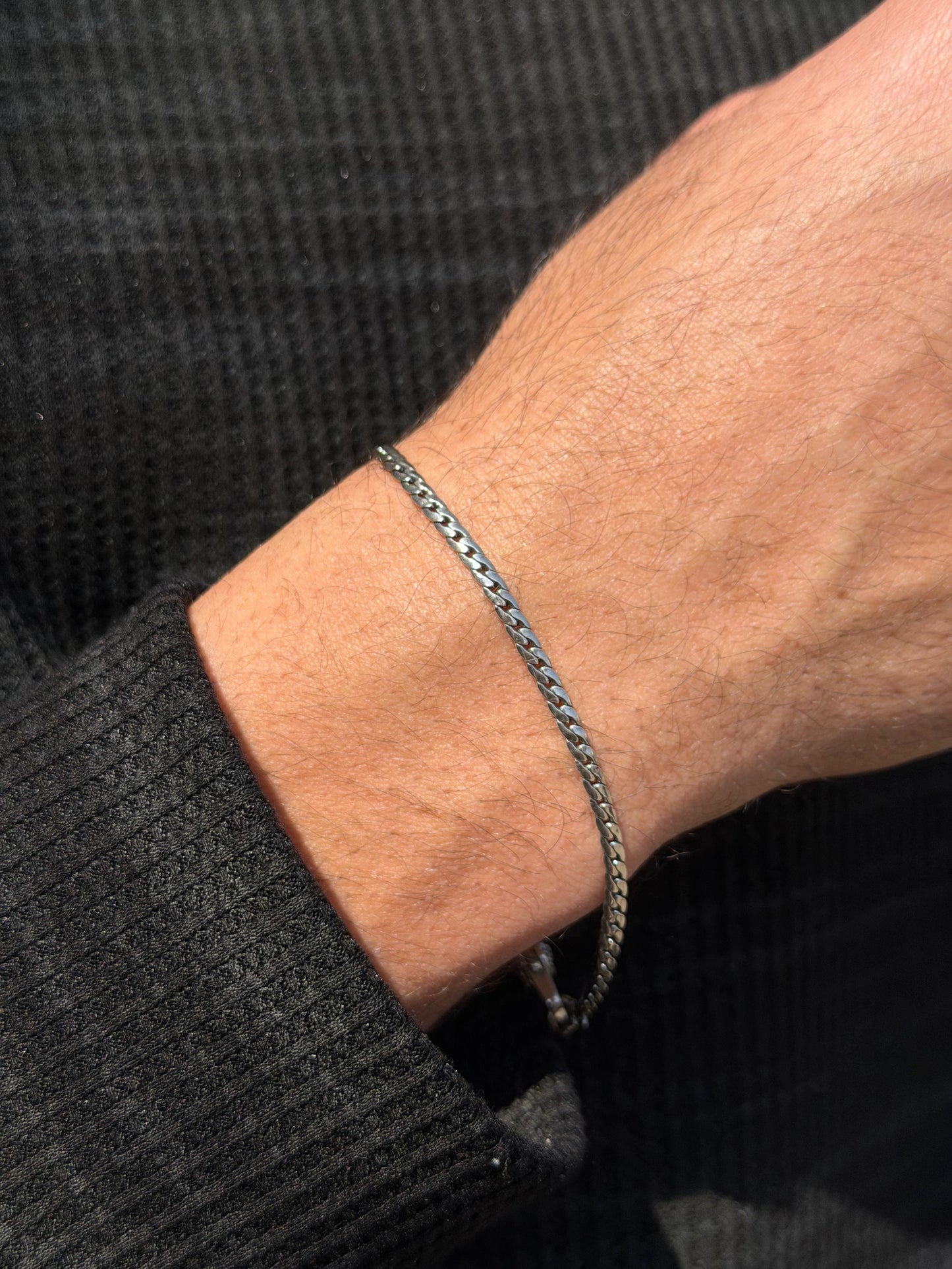 3mm Blocked Slim Grommet-S925 Sterling Silver Bracelet (20cm)