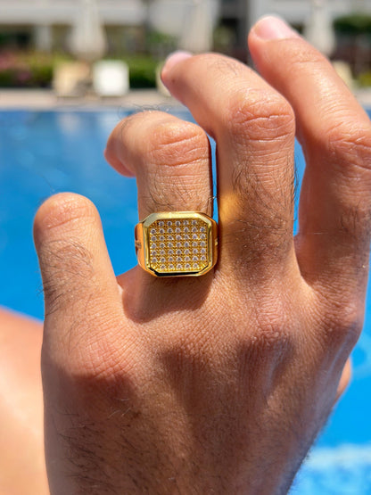 Iced Square Ring in Sterling Silver 925s-Gold Plated