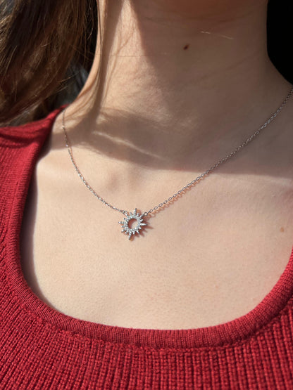 Sparkling Sun Necklace-in Sterling Silver -925