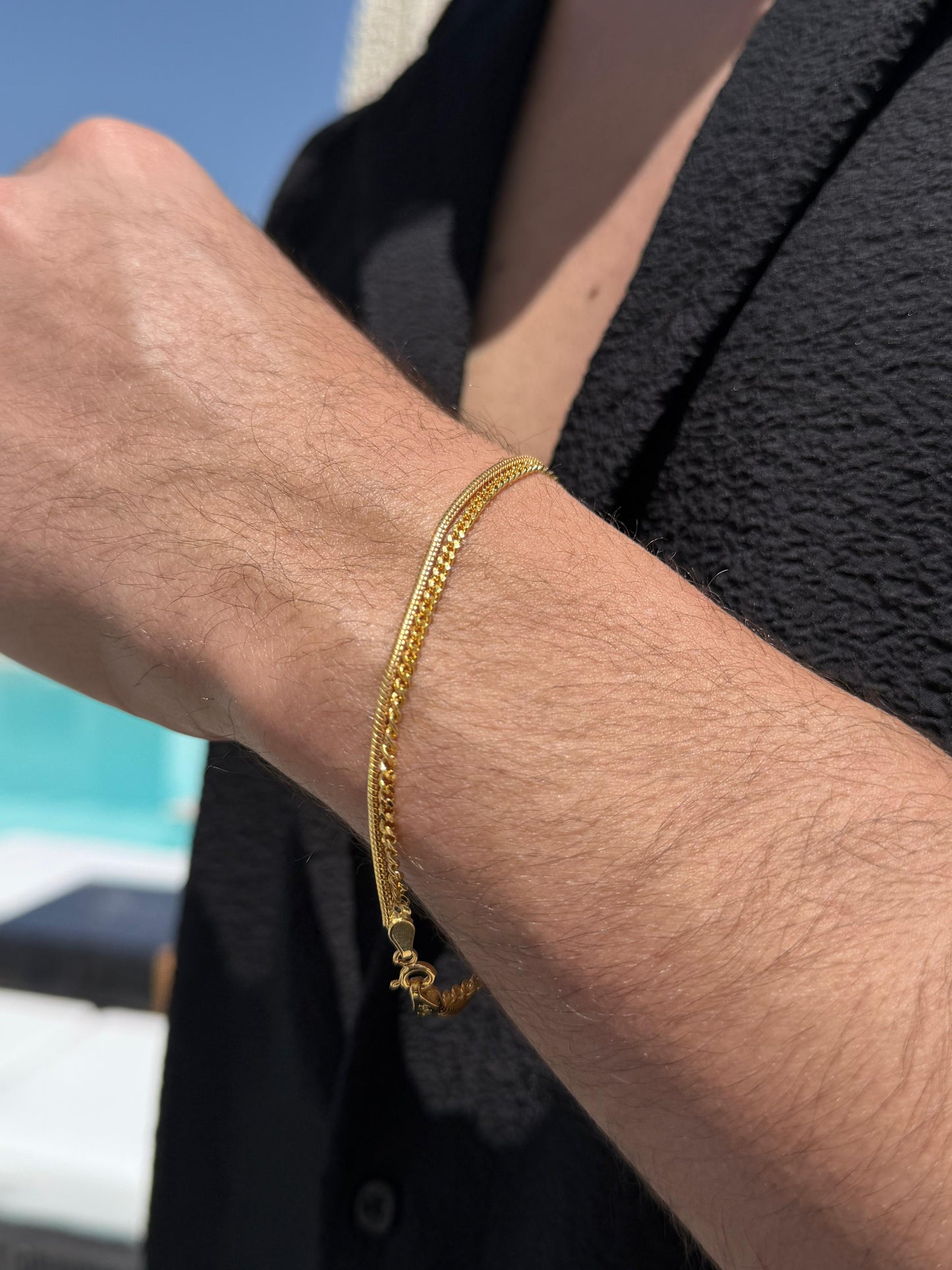 Double Grommet+Rattail Bracelet Sterling Silver 925s- Gold Plated-20cm