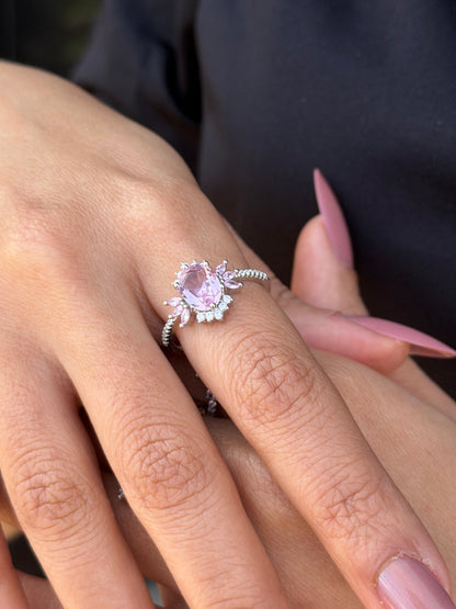 Floral cluster Ring -pink Zirconia in Sterling Silver -925