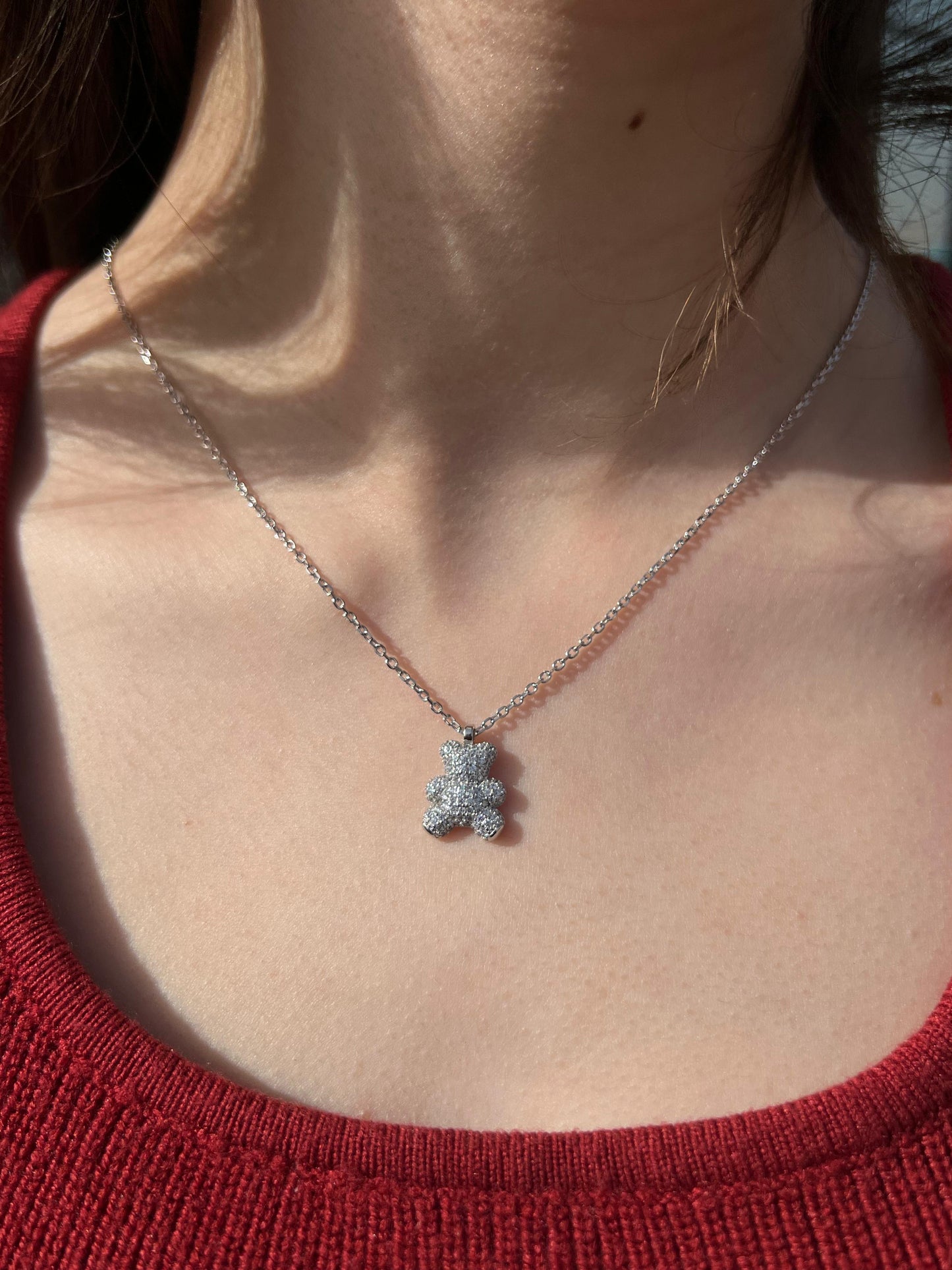 Sparkle Teddy Necklace in Sterling Silver 925s