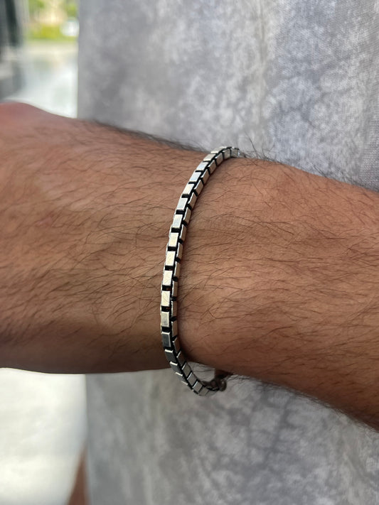 Massive Box Chain Bracelet S925 Sterling Silver for men-18cm