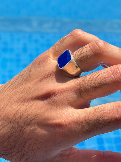 Blue Signet Ring in Sterling Silver 925s