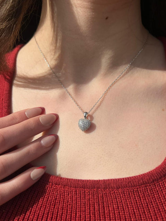 Sparkling Heart Necklace-in Sterling Silver -925
