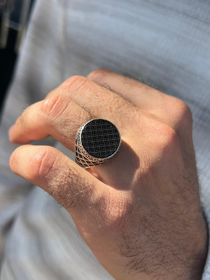 Detailed Black Zirconia Ring -Sterling Silver 925s