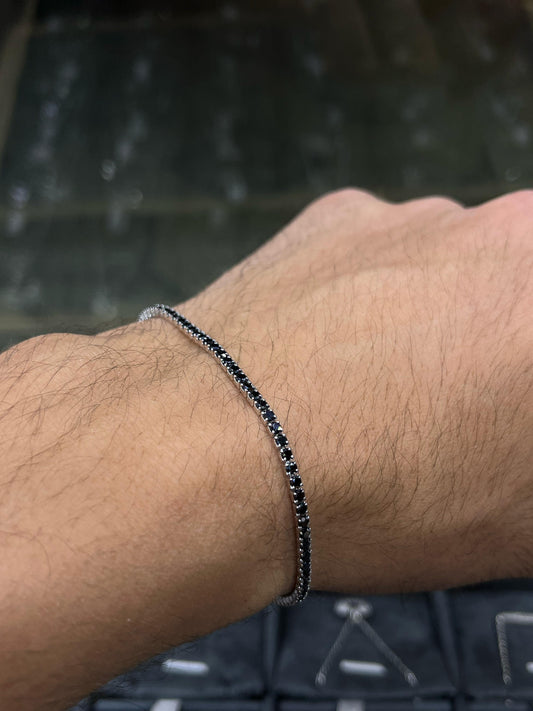 Slim Black Spinel Tennis Bracelet for Men's Sterling Silver 925s
