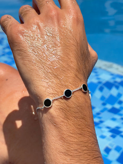 Five Black Onyx Bracelet Sterling Silver 925s