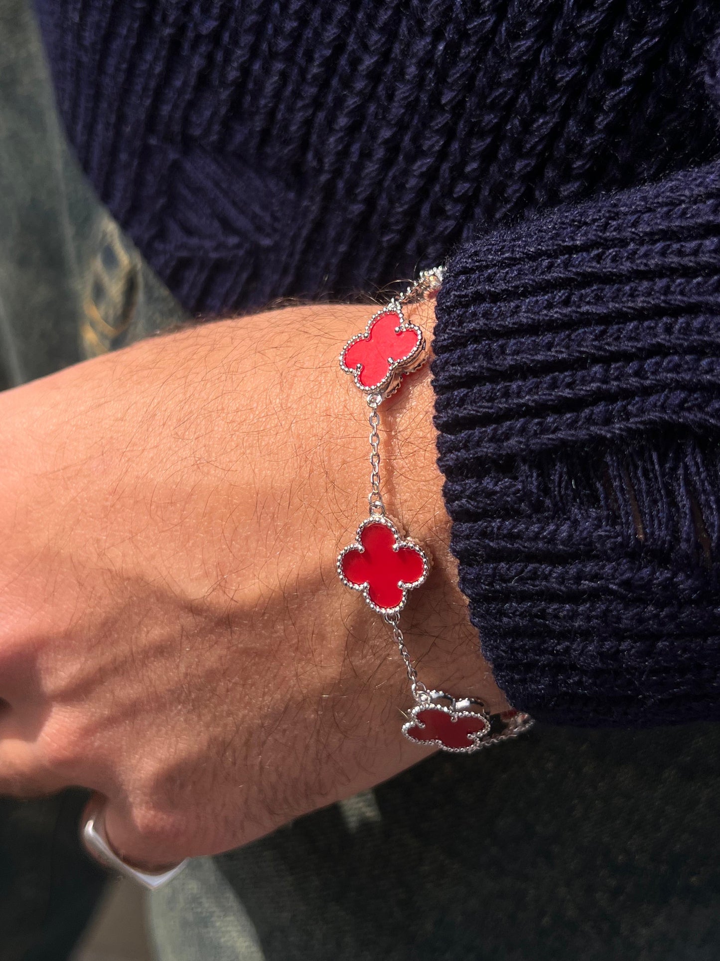 Men’s 5 Red V. Clover Bracelet in Italian Silver S925
