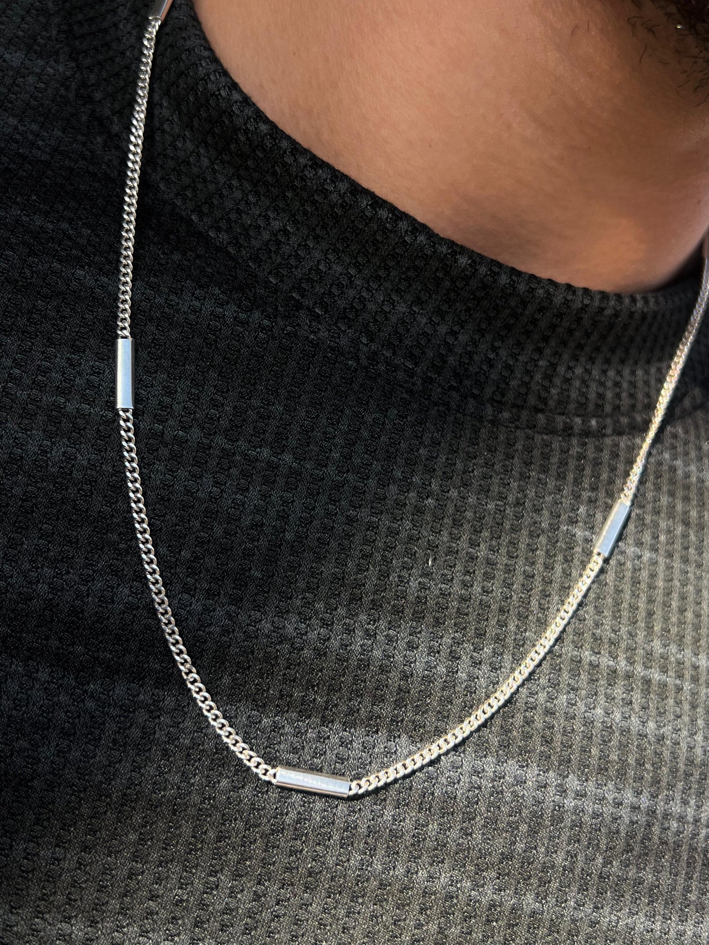 Sleek Bar Necklace for Men's Sterling Silver 925s- (55cm)