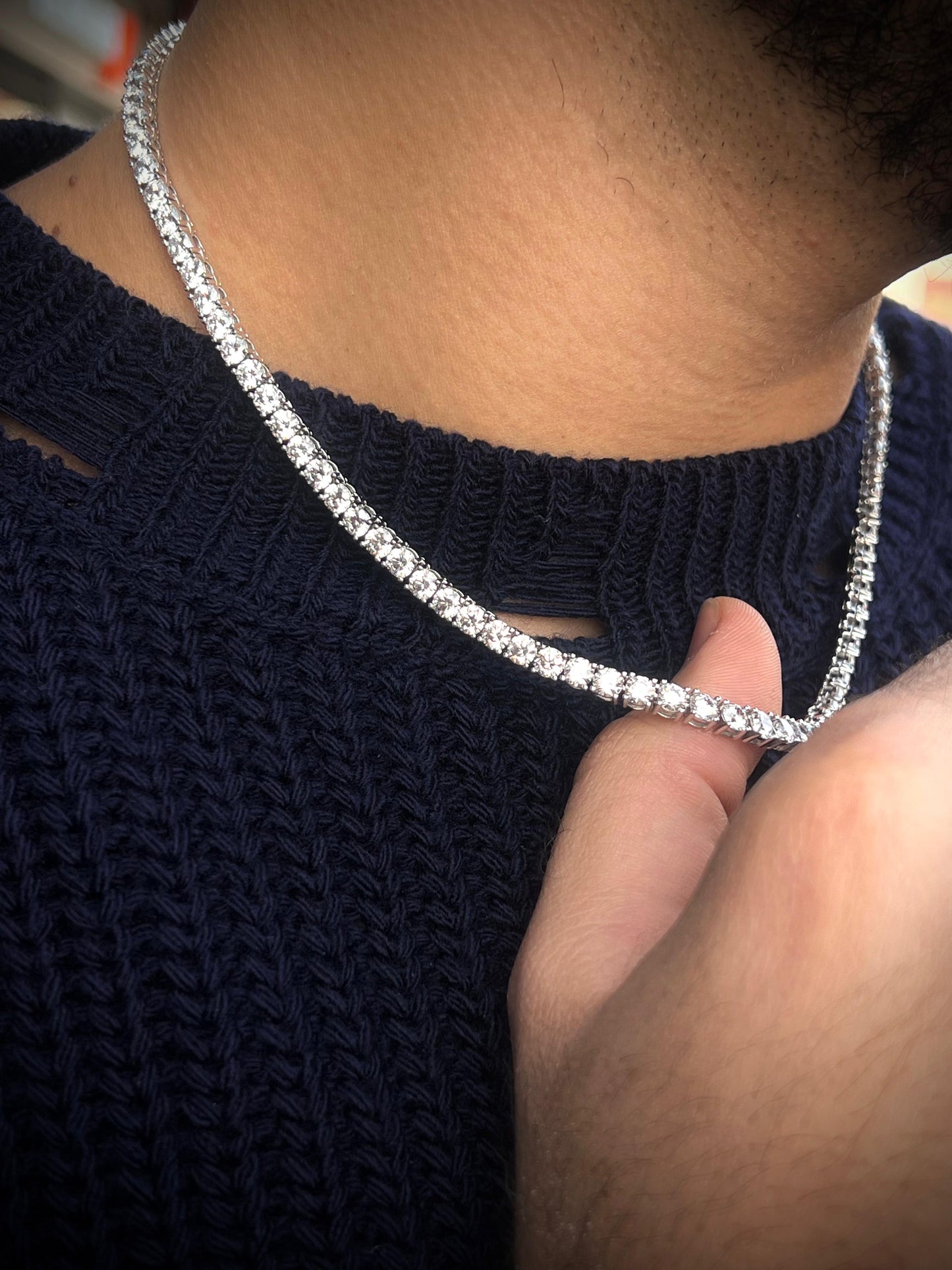 4mm Clear Tennis Necklace in Italian sterling silver-s925(45cm)