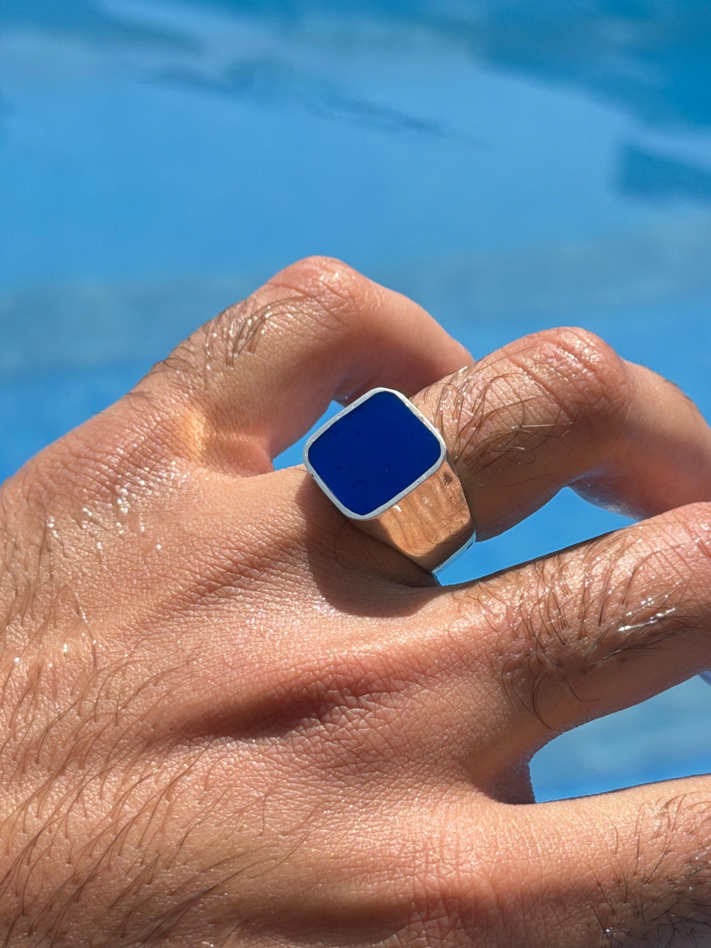 Blue Signet Ring in Sterling Silver 925s