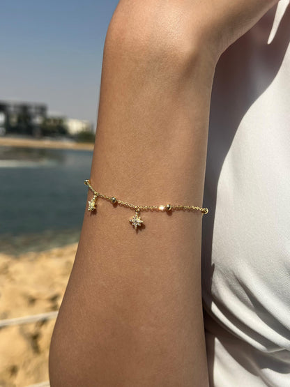 Dangling Stars Gold plated Bracelet -in Sterling Silver -925