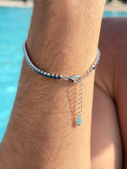 Blue Tennis Bracelet Sterling Silver 925s-3mm