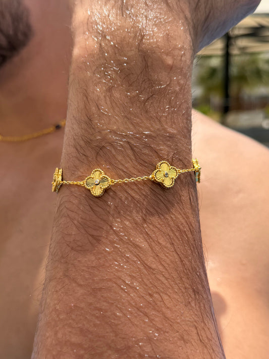 Diamond cut 5 V.Clover Bracelet in Sterling Silver S925-Gold Plated