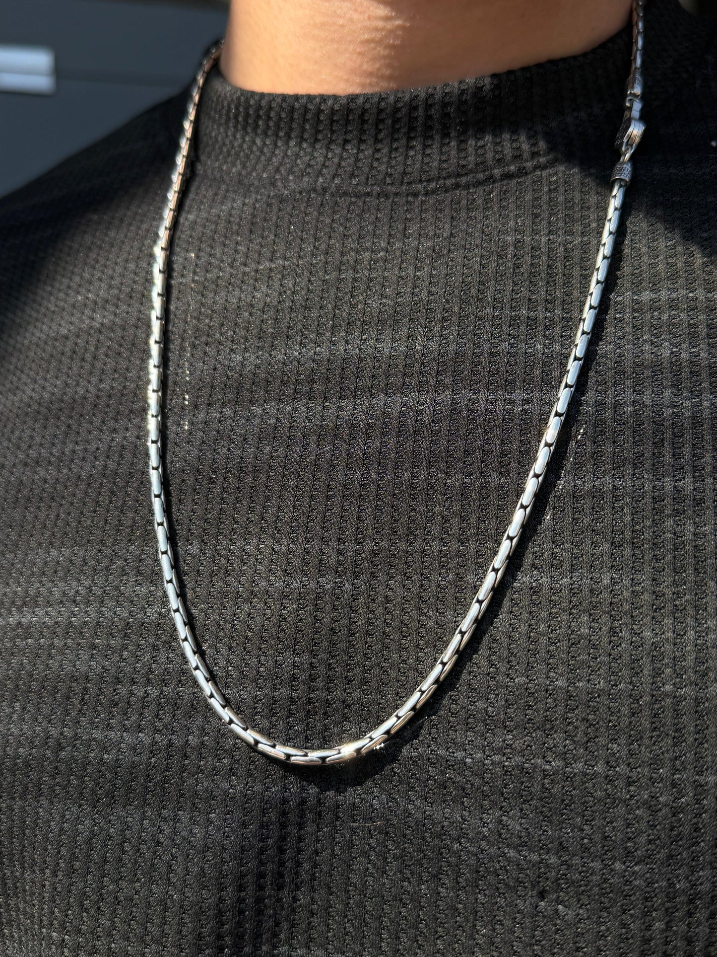 Bone Link Necklace for Men's Sterling Silver 925s- 64cm-3.5mm