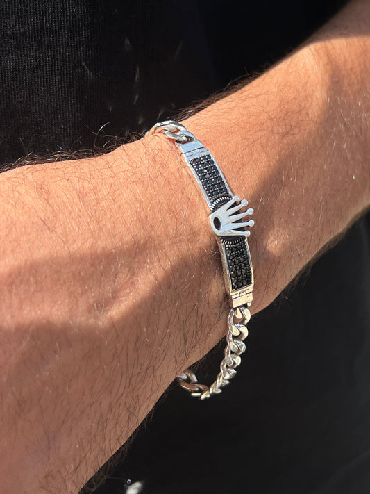 Rolex-Black Zirconia Bracelet for Men's Sterling Silver 925s