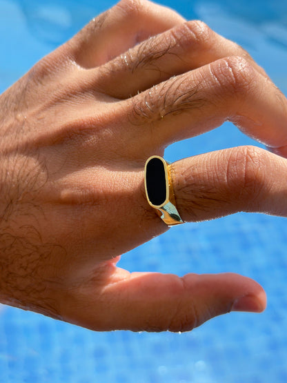 Onyx Dome Signet Ring in Sterling Silver 925s-Gold Plated
