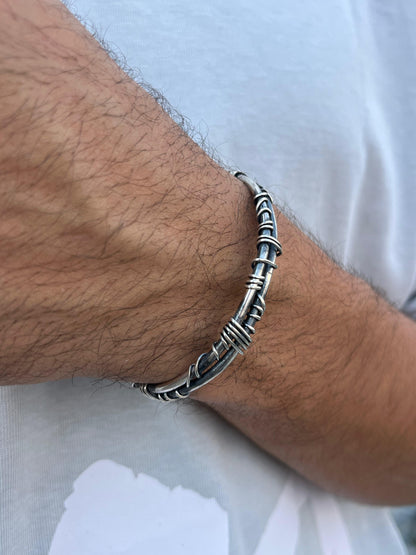 Handmade Savage Wire Bangle for Men's Sterling Silver 925s