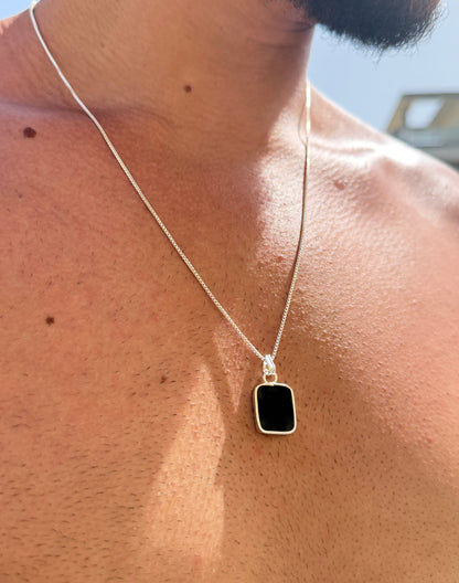 Black Stone(Onyx) Necklace for Men's Sterling Silver 925s