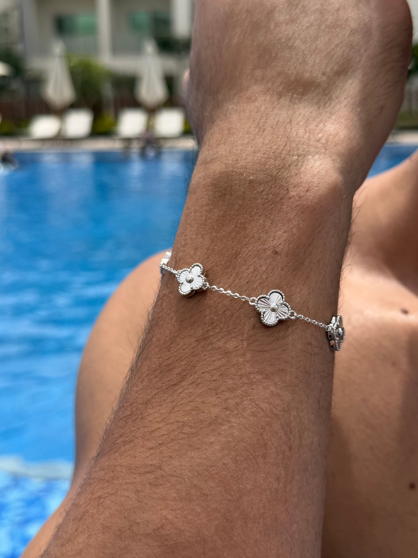 Diamond cut 5 V.Clover Bracelet in Sterling Silver S925
