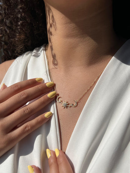 Gold Plated Orbit Glow Necklace in Sterling Silver 925s