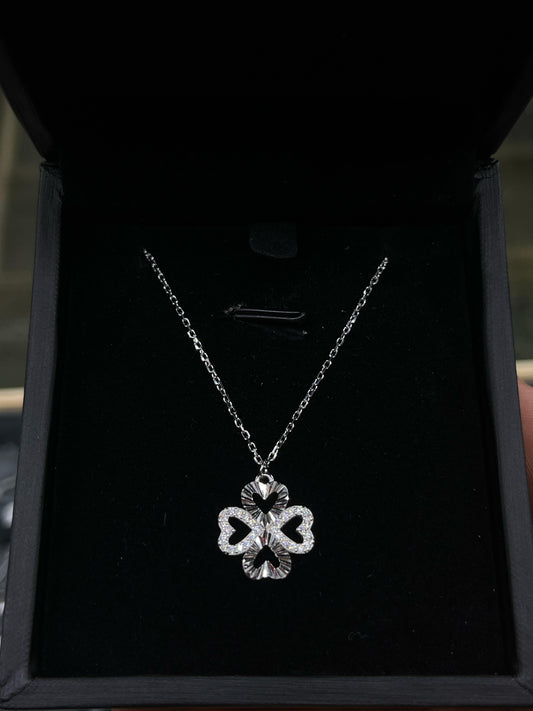 Lucky Four leaf clover Necklace -sterling Silver-925s ( Tall)