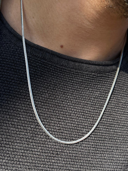 Slim Blocked Grommet Necklace For Men Sterling Silver 925- (54cm,3mm)