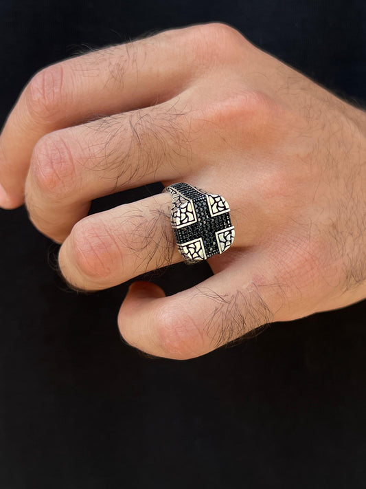 Mosaic Edge Ring -for Men's Sterling Silver 925s