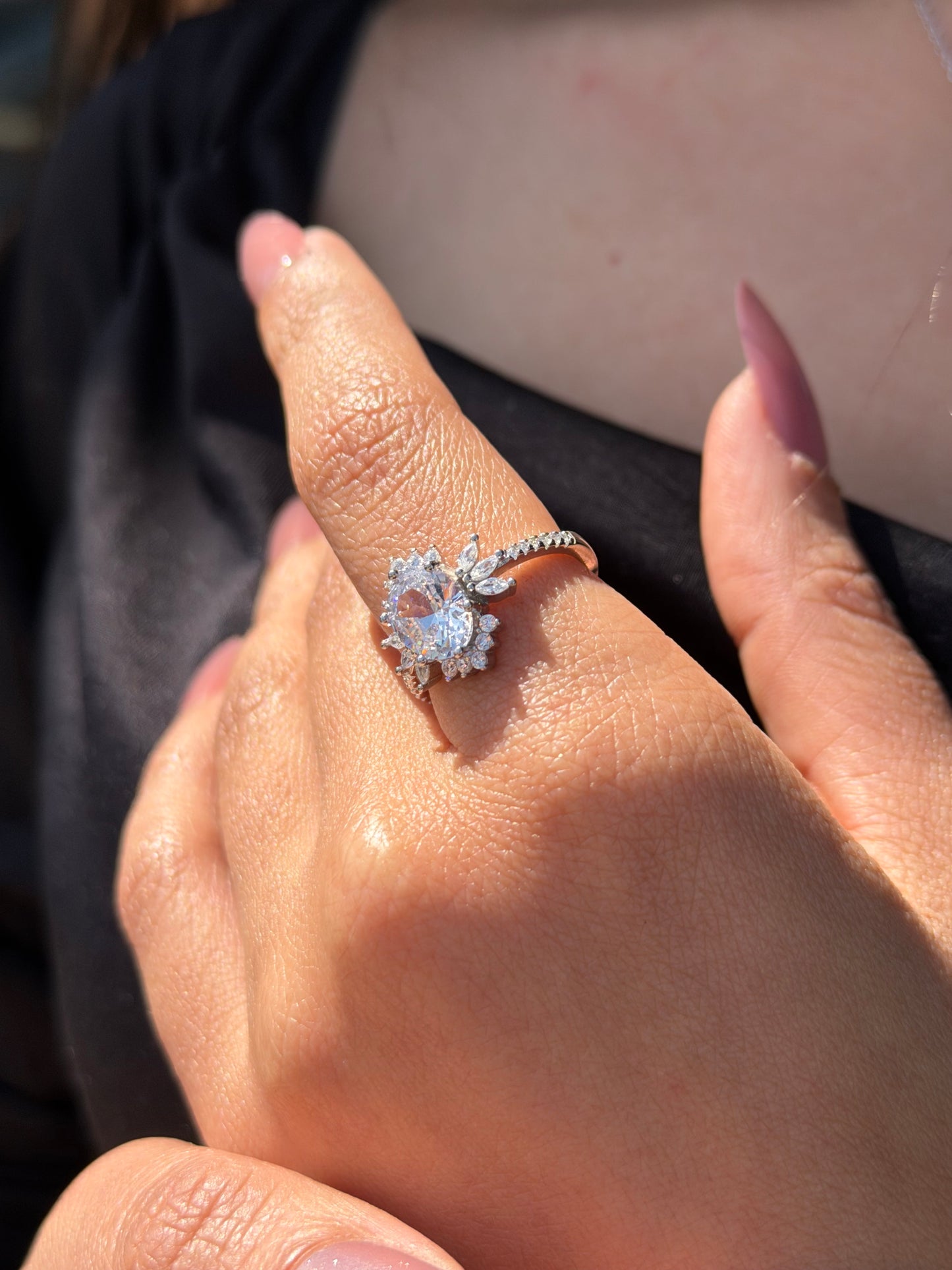 Floral cluster Ring -Clear Zirconia in Sterling Silver -925