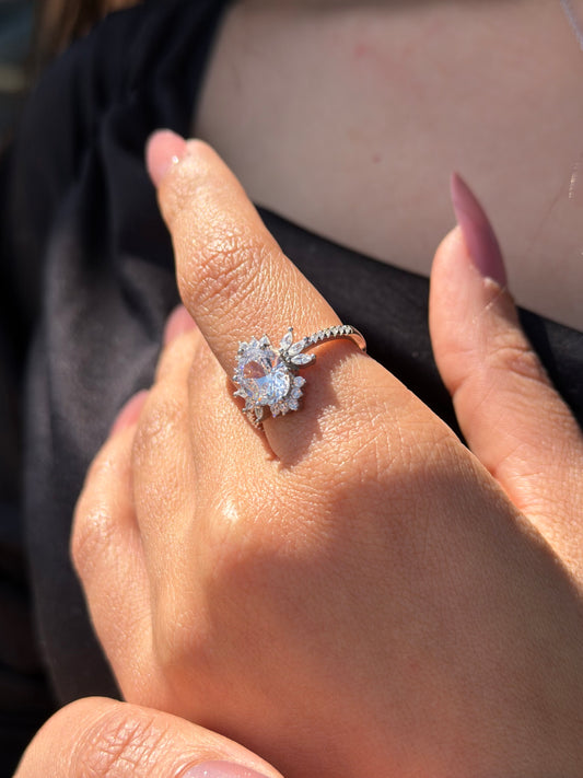Floral cluster Ring -Clear Zirconia in Sterling Silver -925