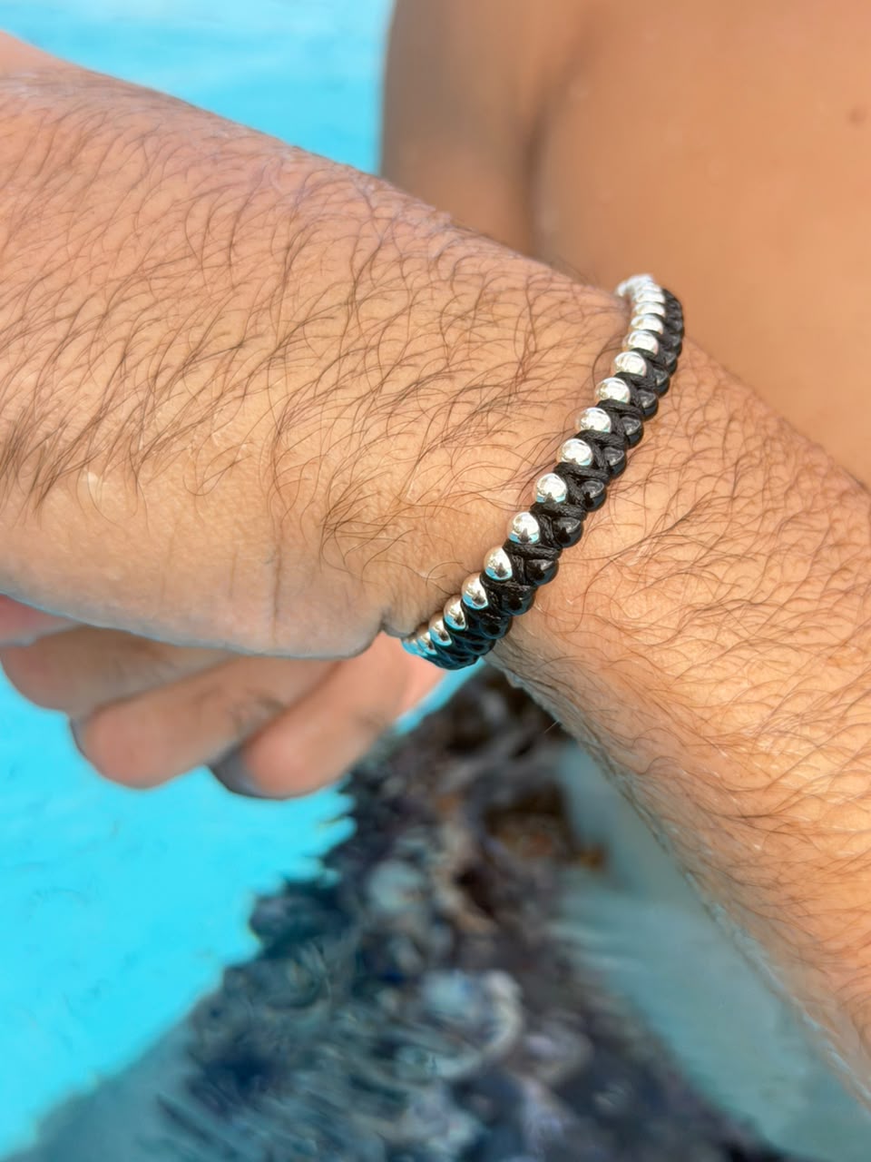Obsidian beads Adjustable Macramé Bracelet