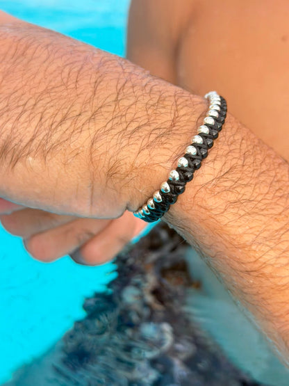 Obsidian beads Adjustable Macramé Bracelet